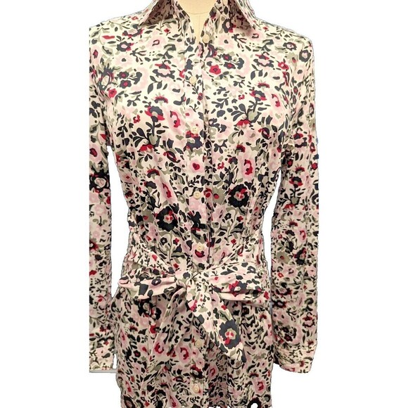 UNTUCKit Simone Tie‎ Waist Floral Button Front Cotton Stretch Shirt Dress Size 4 - Picture 3 of 10